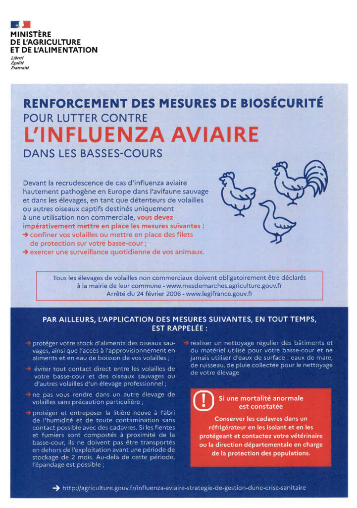 Affiche recommandations influenza aviaire.