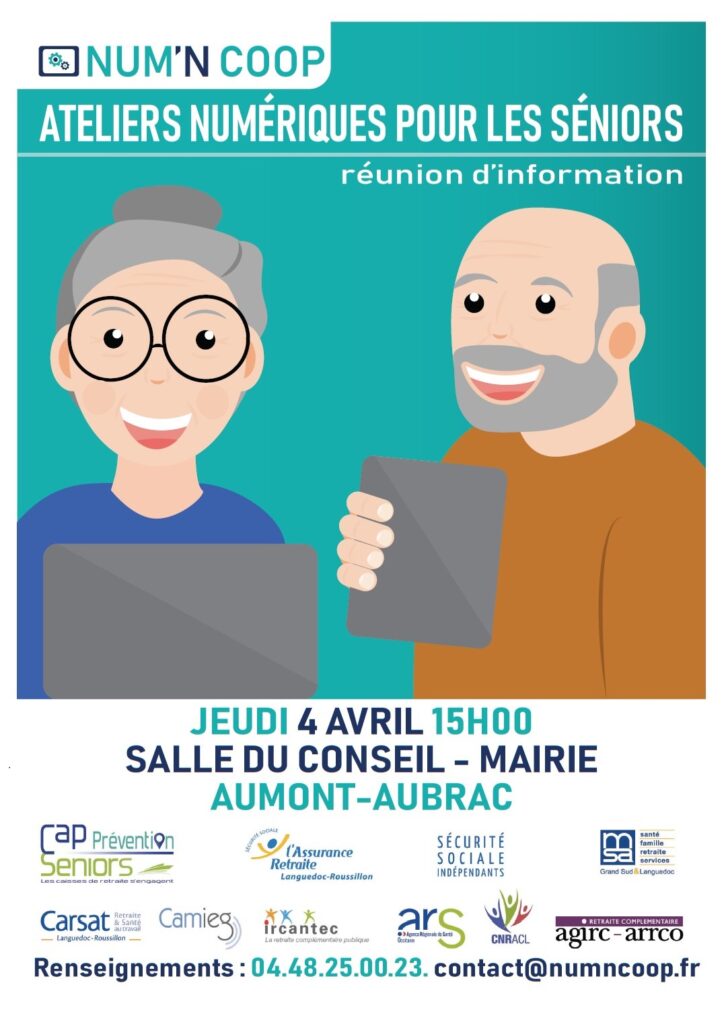 Ateliers numériques à Aumont-Aubrac le 4 avril à 15h à la mairie.