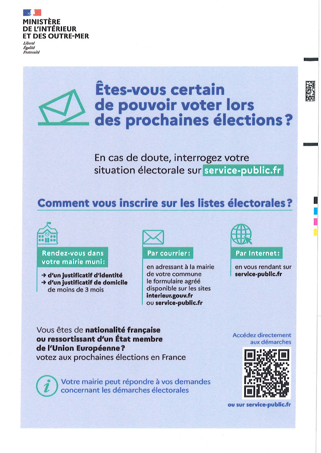 Affiche inscriptions élections européennes - Commune de Peyre en Aubrac en Lozère.