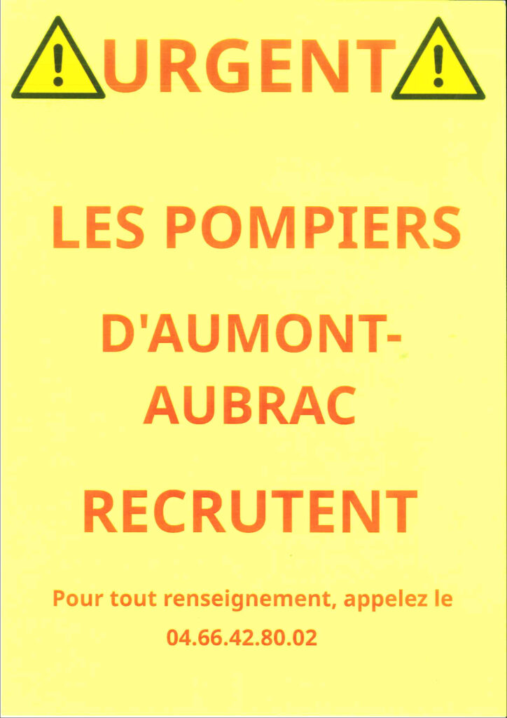 Affiche recrutement pompiers aumonais - Commune de Peyre en Aubrac en Lozère.