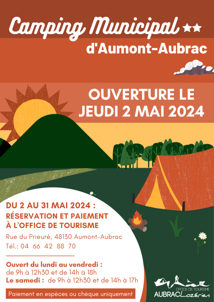 Affiche ouverture camping 2024 français - Commune de Peyre en Aubrac en Lozère