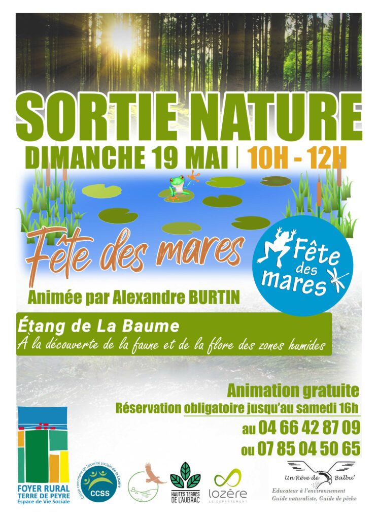 Affiche sortie nature fête des mares - Foyer Rural de la Terre de Peyre - Commune de Peyre en Aubrac en Lozère