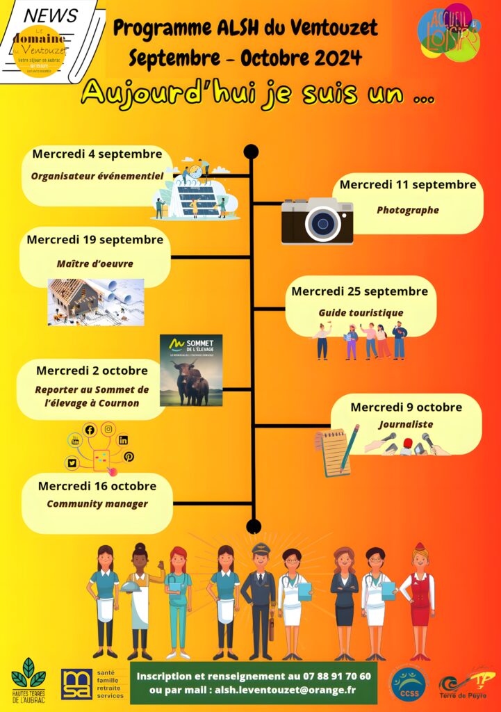 Animations centre de loisirs du Ventouzet septembre-octobre 2024 - Commune de Peyre en Aubrac en Lozère.