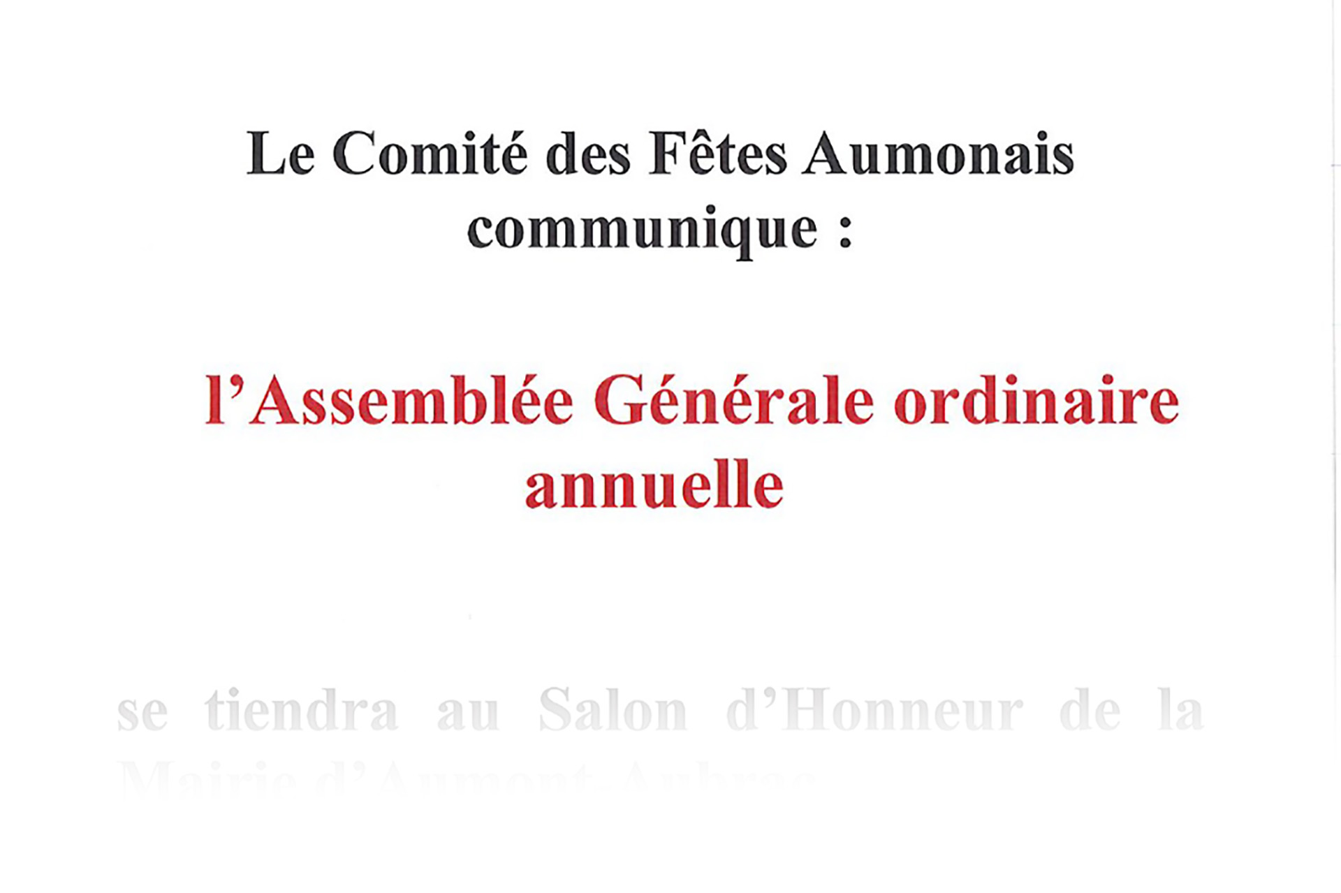 Assemblée Générale du comité des fêtes aumonais le 24/01/2025 à 20h30 dans le salon d'honneur de la mairie déléguée d'Aumont-Aubrac.