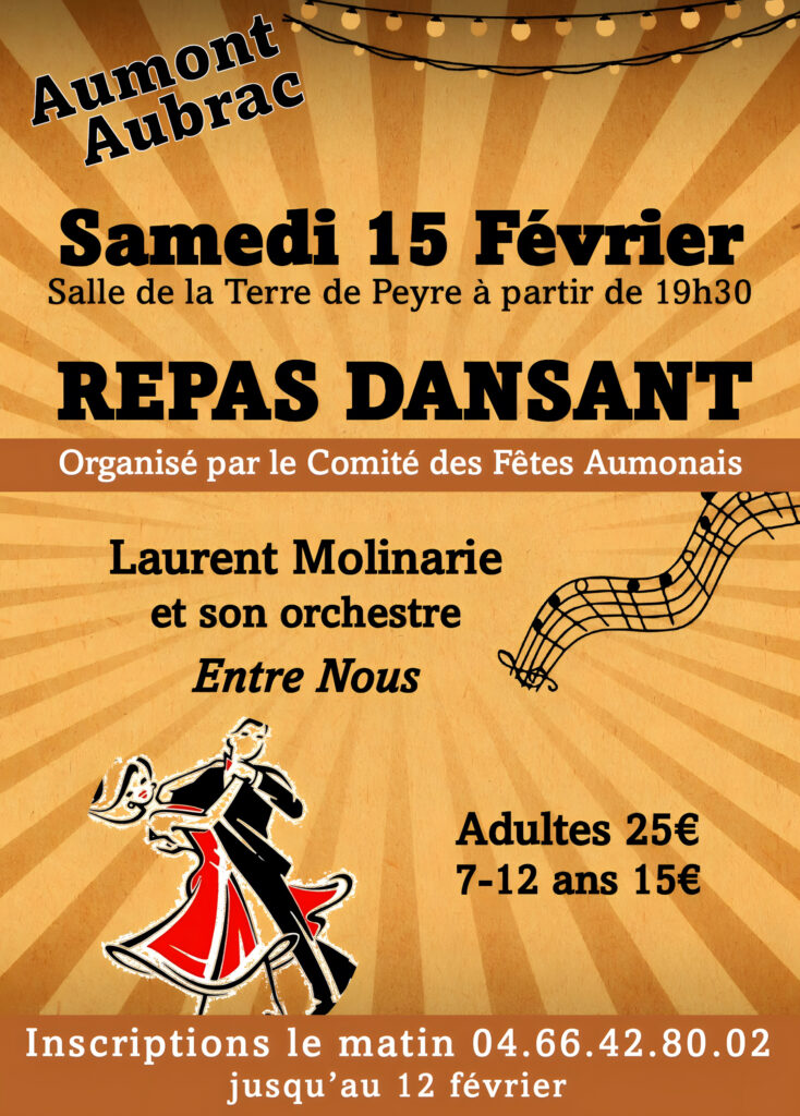 Repas dansant le 15 février à Aumont-Aubrac - Commune de Peyre en Aubrac en Lozère