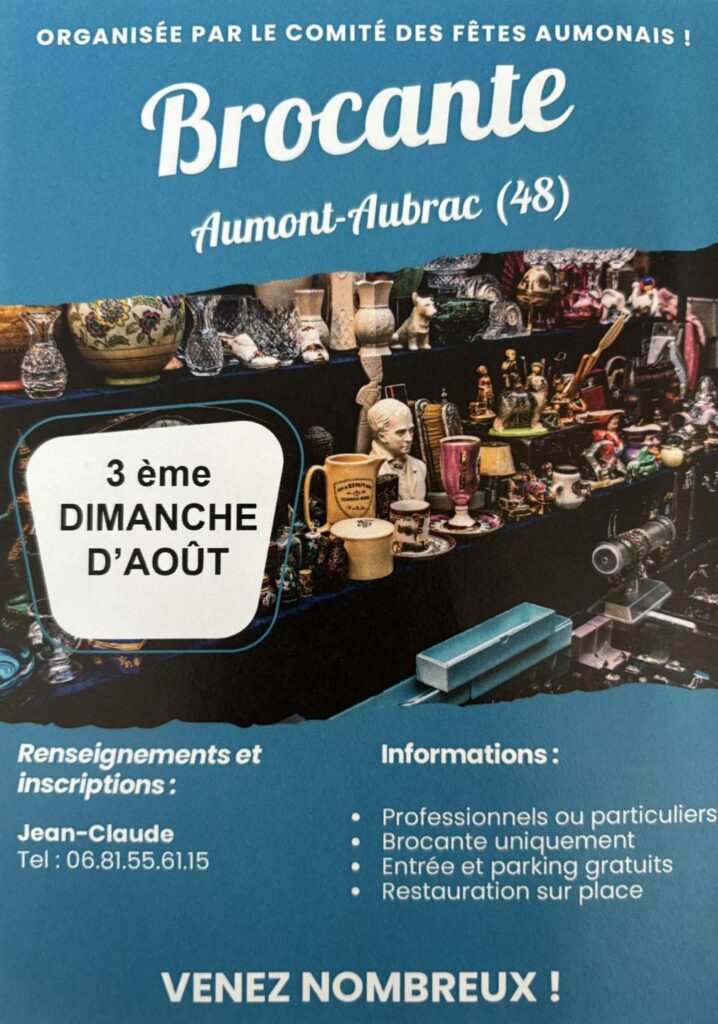 Brocante à Aumont-Aubrac le 17/08/25 - Commune de Peyre en Aubrac en Lozère