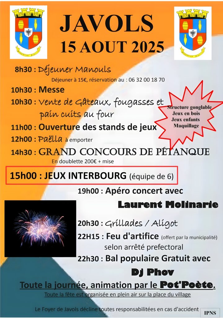 Fête du 15 août 2025 à Javols - Commune de Peyre en Aubrac en Lozère