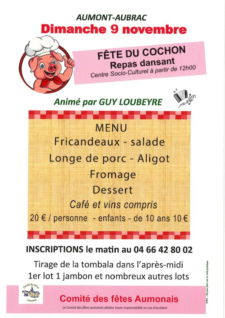 Fête du cochon à Aumont-Aubrac le 9/11/25 - Commune de Peyre en Aubrac en Lozère