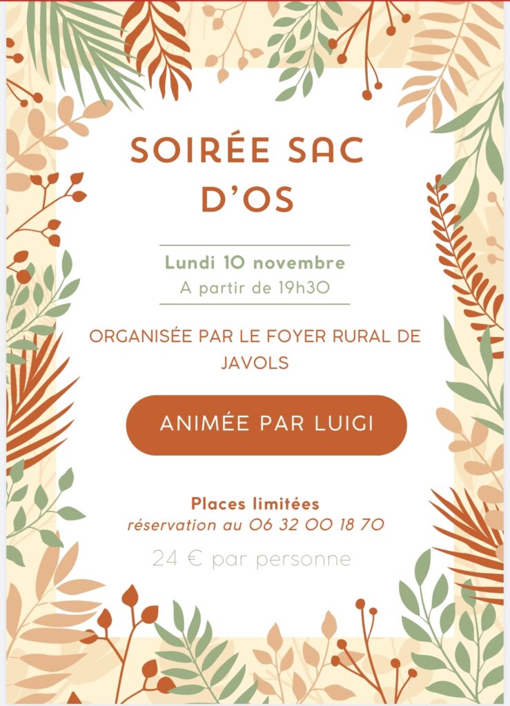Soirée sac d'os à Javols le 10/11/25 - Commune de Peyre en Aubrac en Lozère