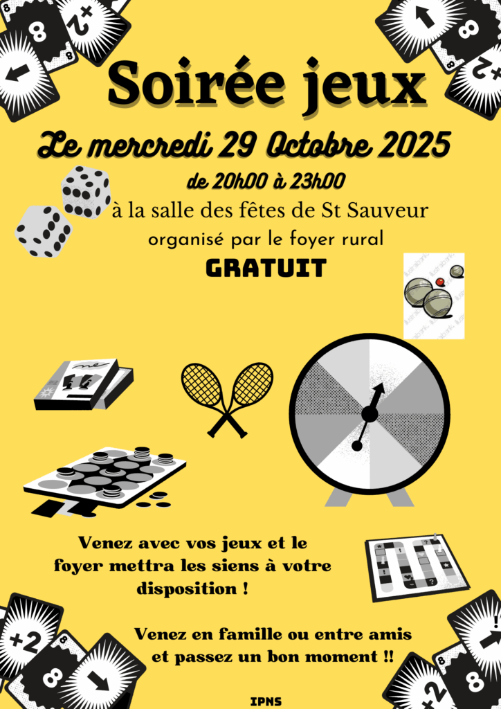 Soirée jeux de société à Saint Sauveur de Peyre le 29/10/25 - Commune de Peyre en Aubrac en Lozère.