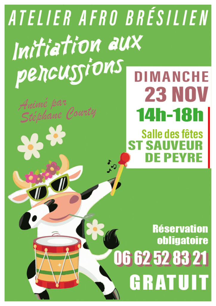 Atelier percussions à Saint Sauveur de Peyre le 23/11/25 - Commune de Peyre en Aubrac en Lozère.