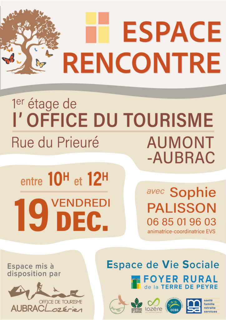 Espace rencontre de l'EVS du Foyer Rural de la Terre de Peyre le 19/12/25 - Commune de Peyre en Aubrac en Lozère.