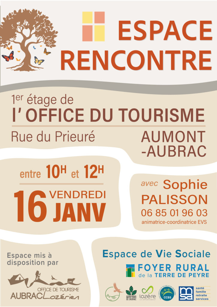 Espace rencontre de l'EVS du Foyer Rural de la Terre de Peyre le 16/01/26 - Commune de Peyre en Aubrac en Lozère.