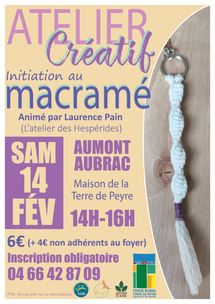 Atelier macramé à Aumont-Aubrac le 14/02/26 - Commune de Peyre en Aubrac en Lozère.