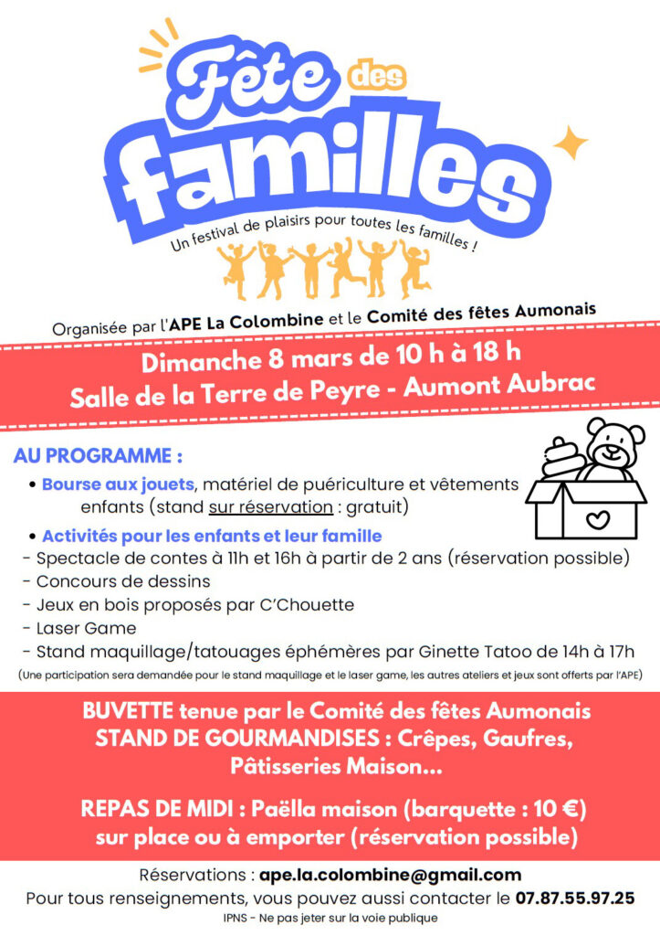 Fête des familles à Aumont-Aubrac le 8/03/2026 - Commune de Peyre en Aubrac en Lozère