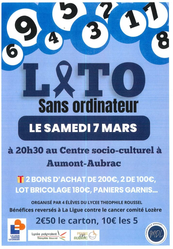 Loto Lycée Théophile Roussel le 7/03/26 - Commune de Peyre en Aubrac en Lozère
