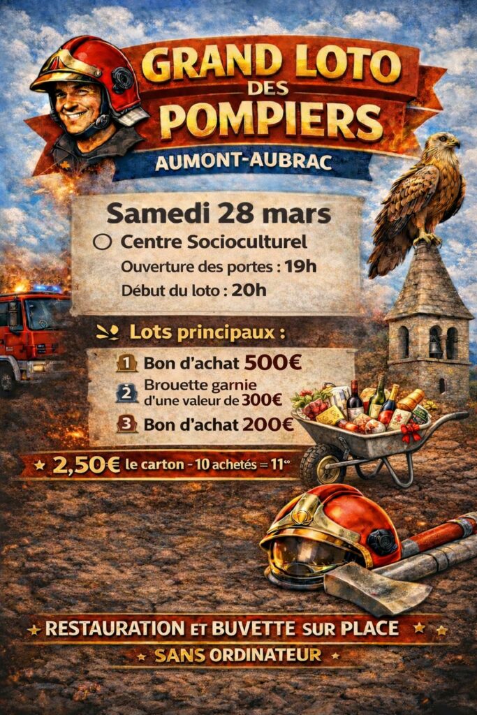 Loto des pompiers le 28/03/2026 à Aumont-Aubrac - Commune de Peyre en Aubrac en Lozère