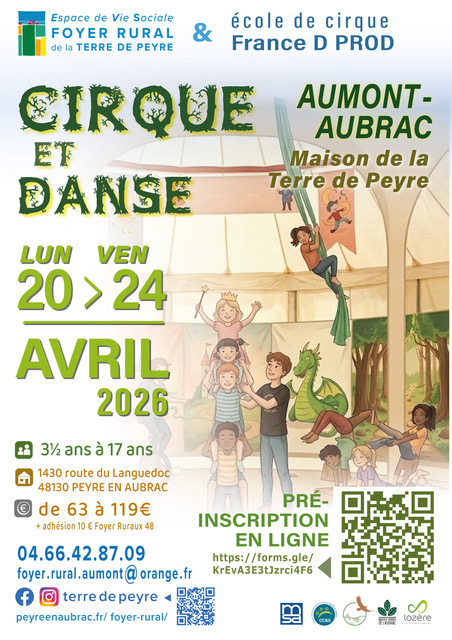 Stage de cirque et danse du 20/04/26 au 24/04/26 à Aumont-Aubrac - Commune de Peyre en Aubrac en Lozère