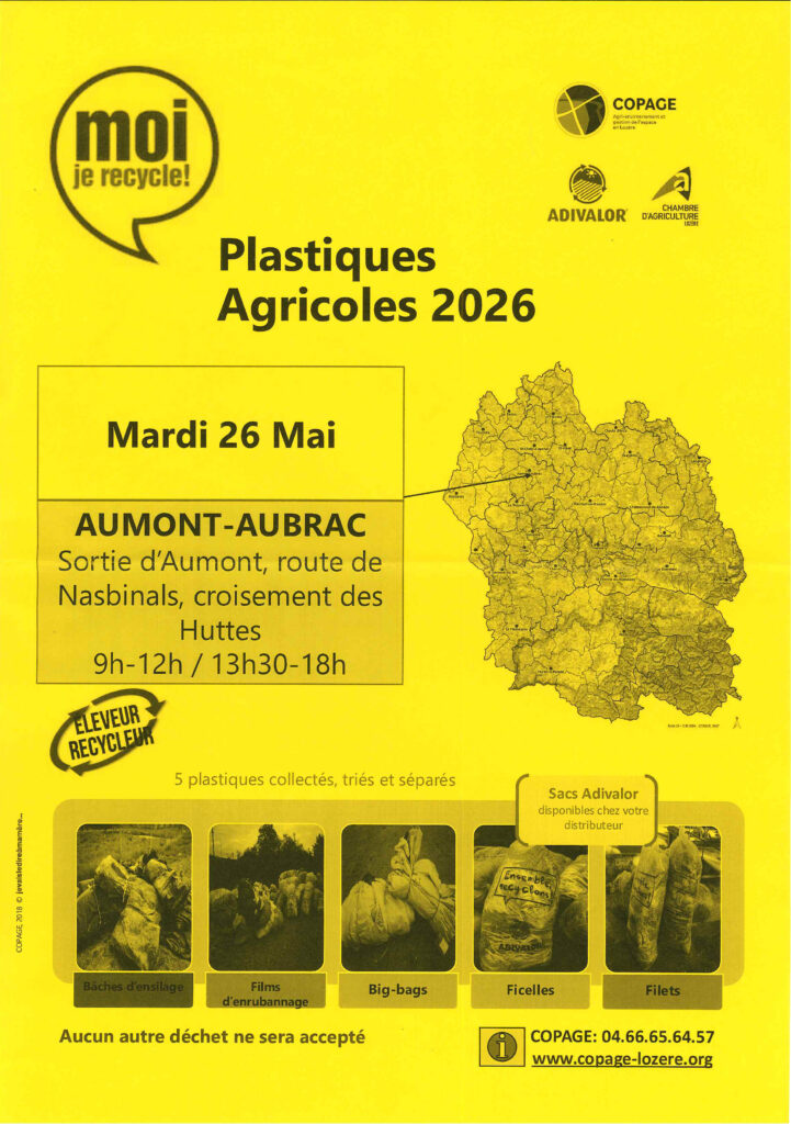 Collecte des plastiques agricoles le 26/05/2026 - Commune de Peyre en Aubrac en Lozère