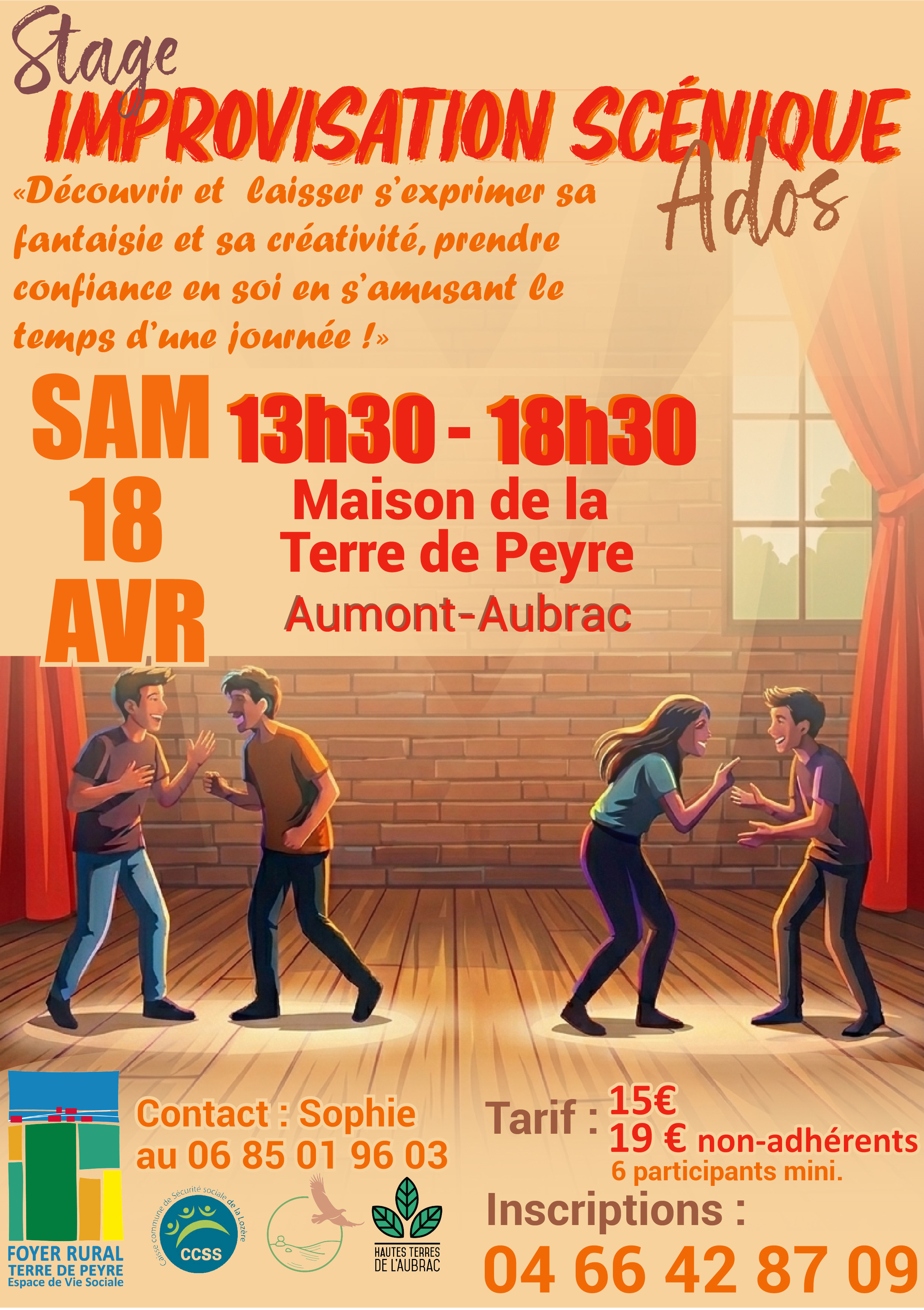 Stage improvisation scène ados le 18/04/26 à Aumont-Aubrac - Commune de Peyre en Aubrac en Lozère