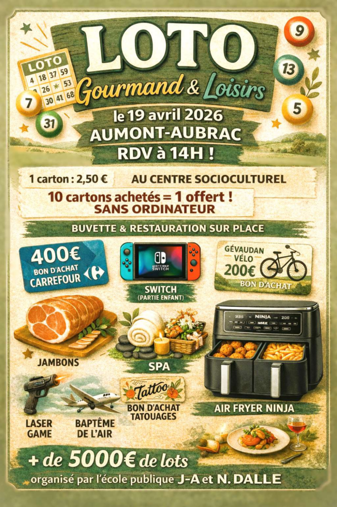 Loto école publique Aumont-Aubrac le 19/04/26 - Commune de Peyre en Aubrac en Lozère