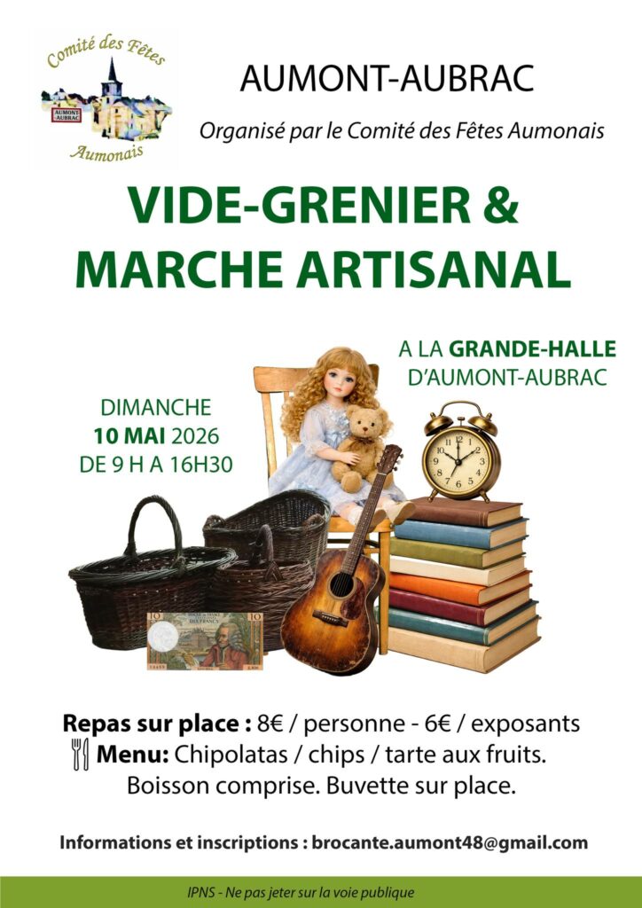 Vide-grenier à la la Grande Halle d'Aumont-Aubrac le dimanche 10 mai - Commune de Peyre en Aubrac en Lozère