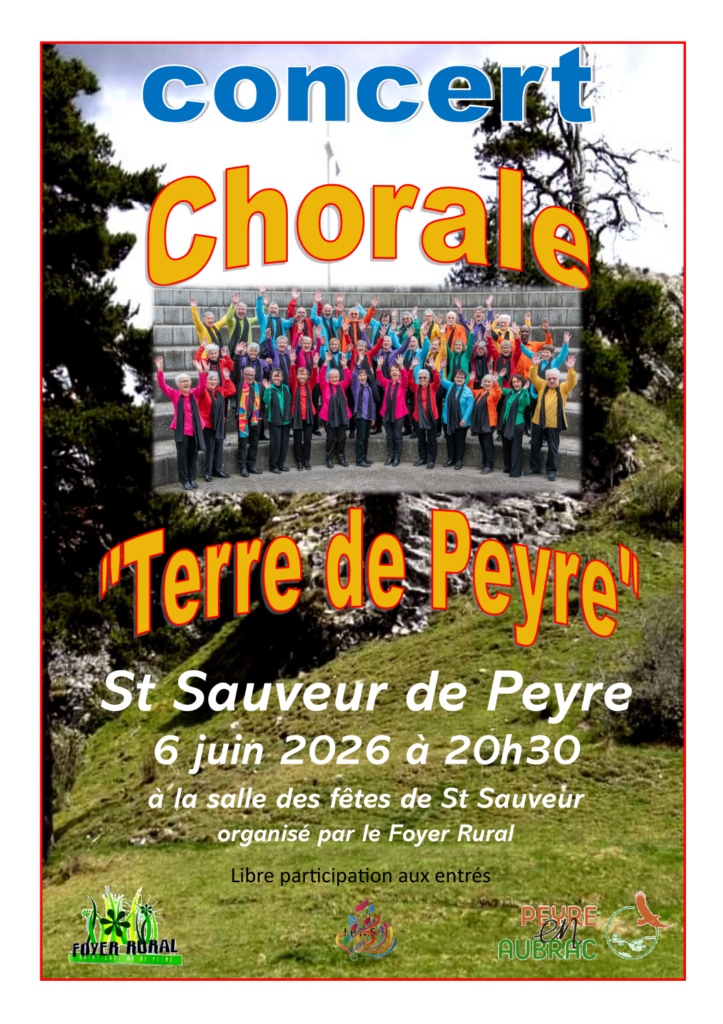 Concert chorale Terre de Peyre le 6/06/2026 à Saint Sauveur de Peyre - Commune de Peyre en Aubrac en Lozère