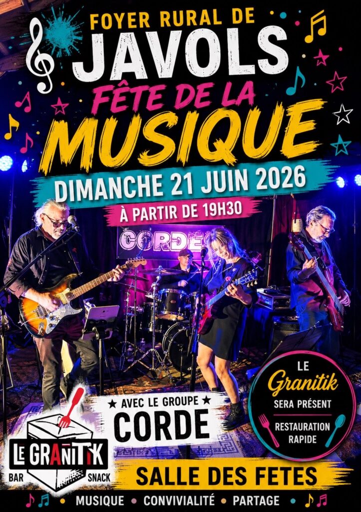 Fête de la musique à Javols le 21/06/2026 - Commune de Peyre en Aubrac en Lozère