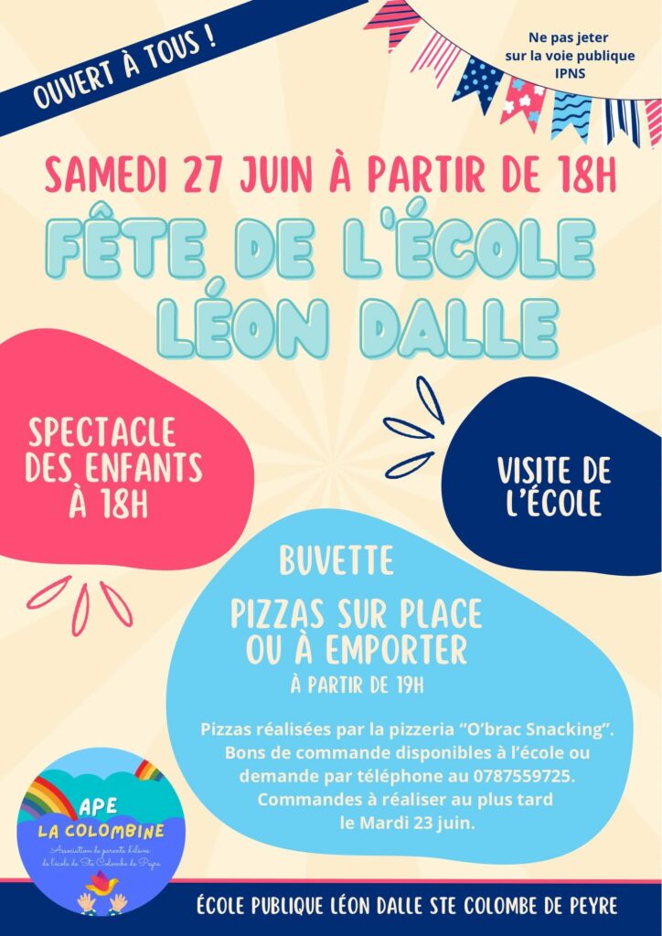 Fête de l'école Léon Dalle à Saint Colombe de Peyre le 27/06/2026 - Commune de Peyre en Aubrac en Lozère