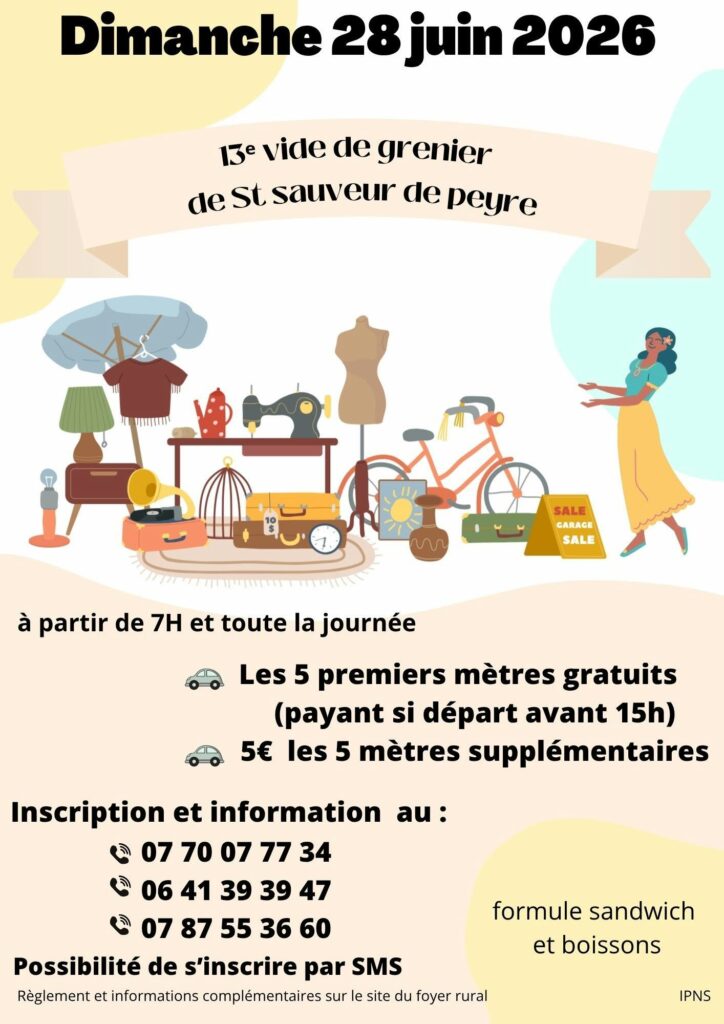 Vide grenier Saint Sauveur de Peyre le 28/06/26 - Commune de Peyre en Aubrac en Lozère