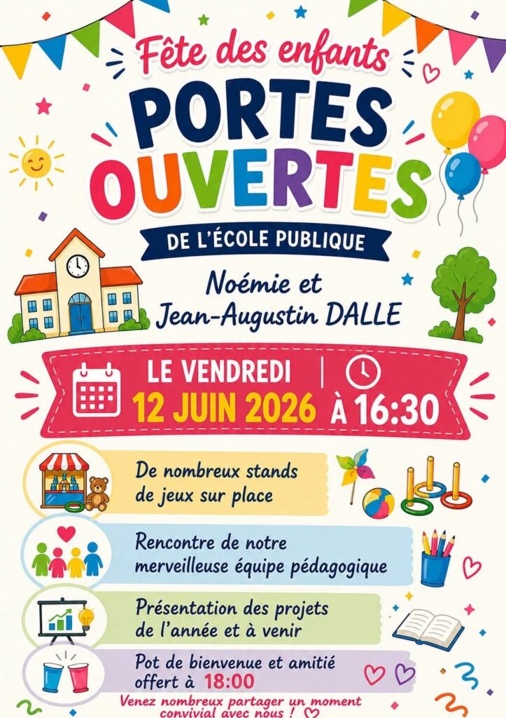 Affiche portes ouvertes à l'école publique d'Aumont-Aubrac - Commune de Peyre en Aubrac en Lozère