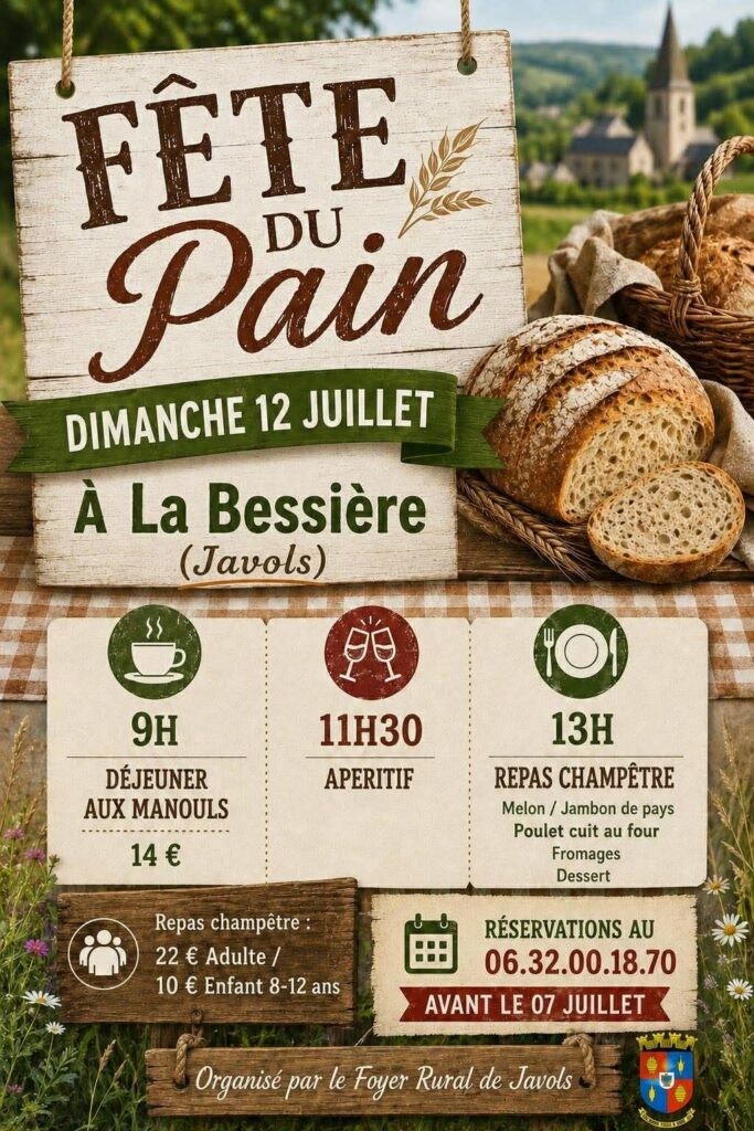 Fête du pain à La Bessière de Javols le 12/07/2026 - Commune de Peyre en Aubrac en Lozère