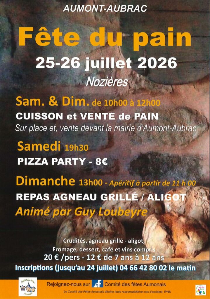 Fête du pain à Nozières le 25 et 26 juillet 2026 - Commune de Peyre en Aubrac en Lozère