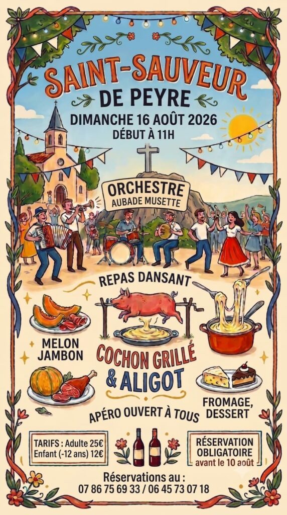 Fête votive à St Sauveur de Peyre le 16/08/2026 - Commune de Peyre en Aubrac en Lozère