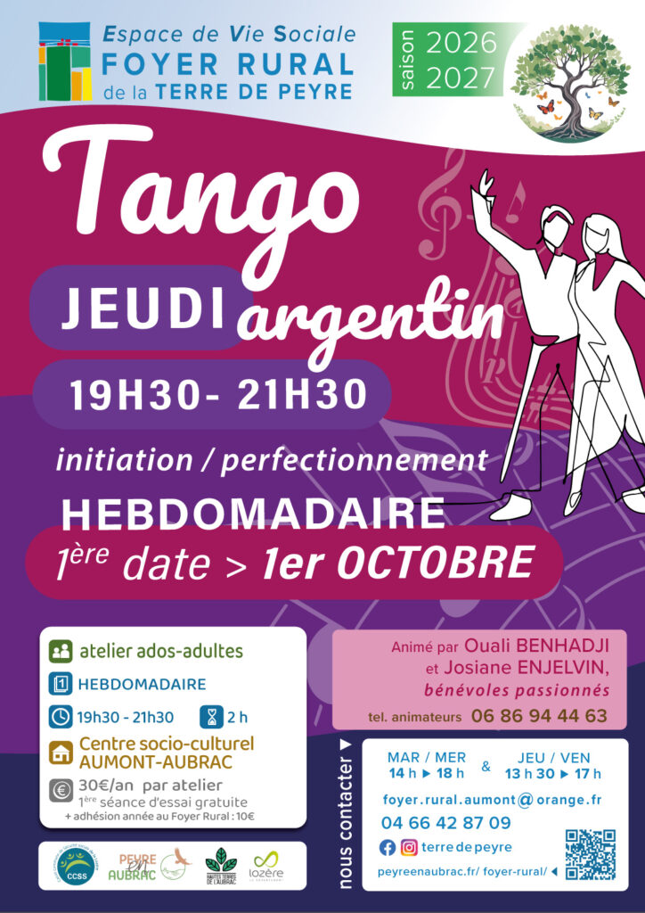 Atelier tango à Aumont-Aubrac le 1/10/2026 - Commune de Peyre en Aubrac en Lozère