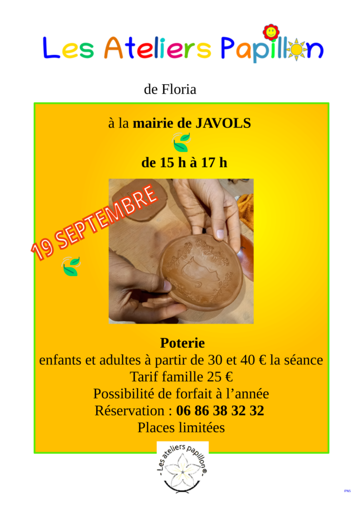 Atelier poterie "Les ateliers papillons" à Javols le 19/09/2026 - Commune de Peyre en Aubrac en Lozère