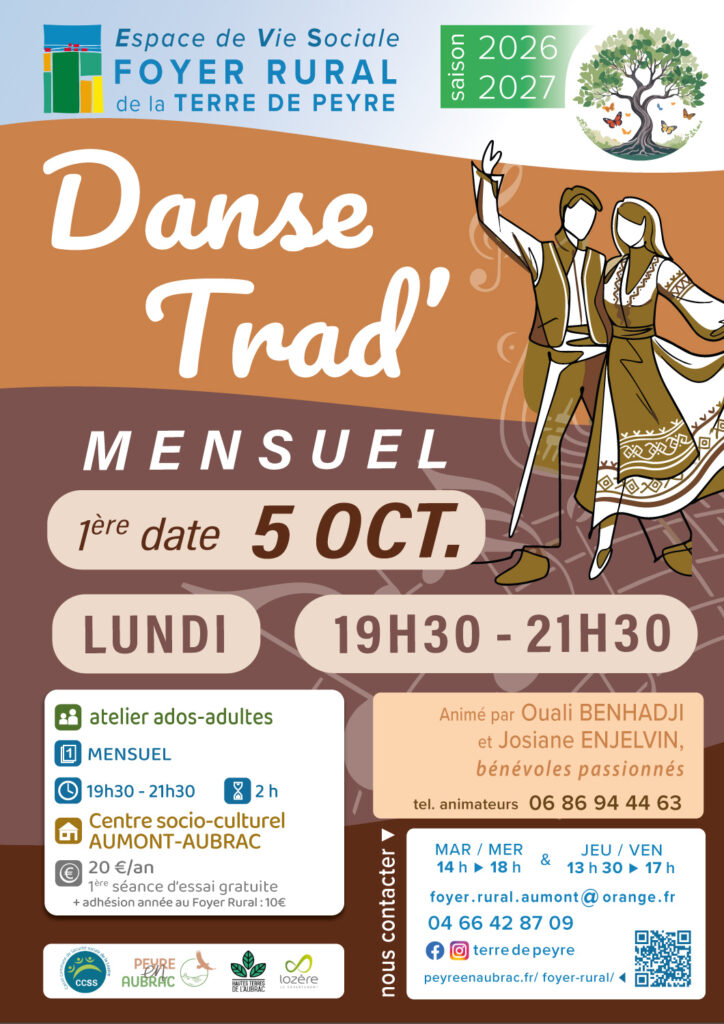 Atelier danse traditionnelle à Aumont-Aubrac le lundi 5 octobre 2026 - Commune de Peyre en Aubrac en Lozère