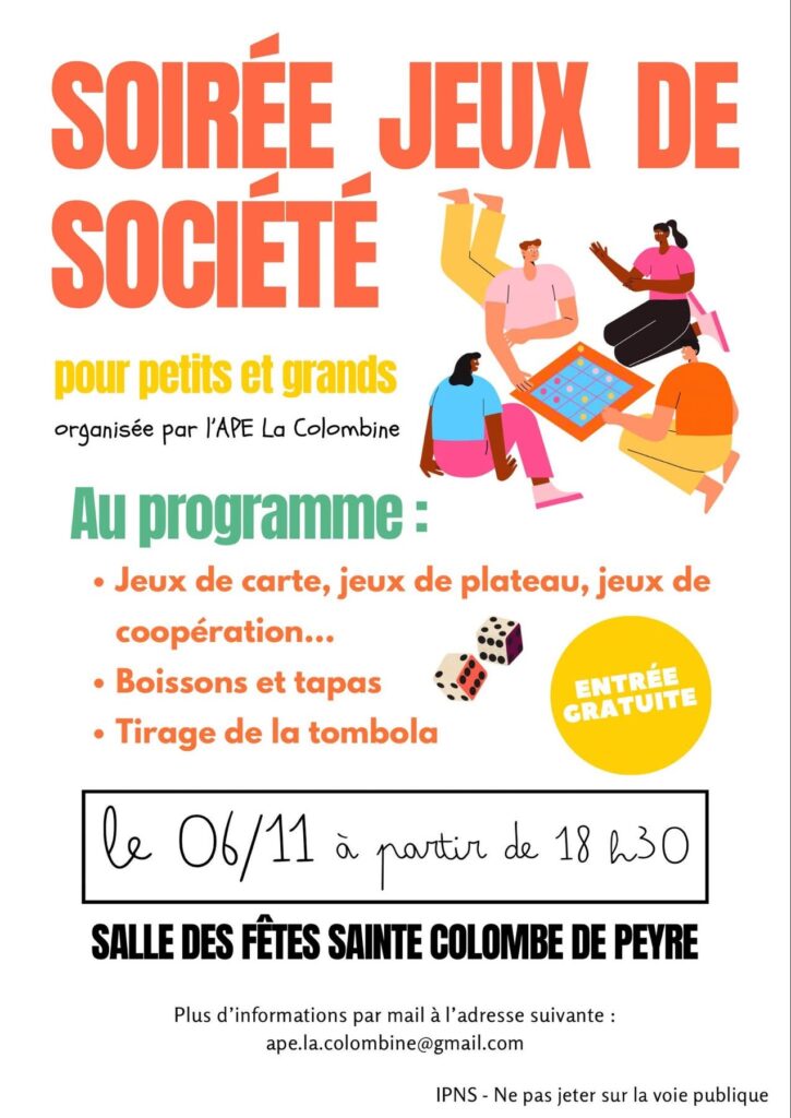 Soirée jeux de société le 6/11/2026 à Sainte Colombe de Peyre - Commune de Peyer en Aubrac en Lozère