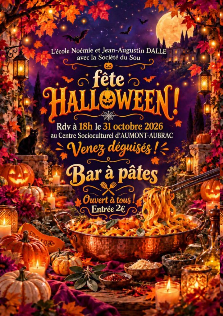 Fête d'Halloween organisée par l'école Noémie et J.A. Dalle à Aumont-Aubrac - Commune de Peyre en Aubrac en Lozère.